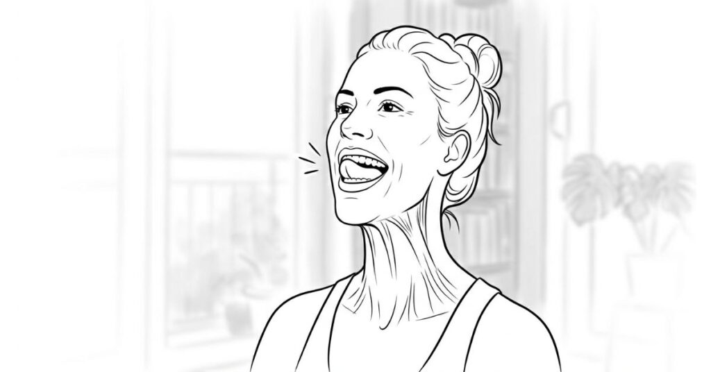 Fejs joga vežba podbradak veliki osmeh